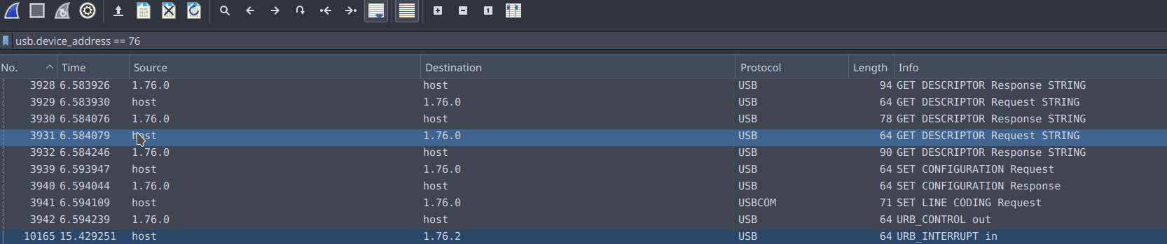 Wireshark usb capture